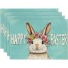 Artoid Mode Pink Bunny Rabbit Wreath Happy Easter Placemats Set of 4, 12×18 Inch Spring Table Mats for Outdoor Home Party Kitchen Dining Decor(Blue)