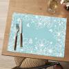 Artoid Mode Pink Leaves Vinyl Round Placemats Set of 4, 14 Inch Washable Non-Slip Heat Resistant Woven Plastic Spring Table Mats for Party Kitchen Dining Decor(Blue)