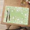 Artoid Mode Pink Leaves Vinyl Round Placemats Set of 4, 14 Inch Washable Non-Slip Heat Resistant Woven Plastic Spring Table Mats for Party Kitchen Dining Decor(Green)