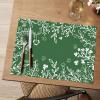 Artoid Mode Pink Leaves Vinyl Round Placemats Set of 4, 14 Inch Washable Non-Slip Heat Resistant Woven Plastic Spring Table Mats for Party Kitchen Dining Decor(Dark Green)