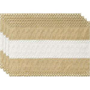 Artoid Mode Burlap Brown Farmhouse Rustic Placemats Set of 4,12×18 Inch Seasonal Holiday Hollow Table Mats Party Kitchen Dining Decoration(Burlap Brown1)
