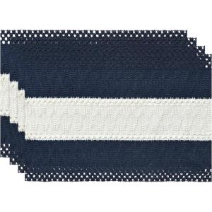 Artoid Mode Burlap Brown Farmhouse Rustic Placemats Set of 4,12×18 Inch Seasonal Holiday Hollow Table Mats Party Kitchen Dining Decoration(Dark Blue)