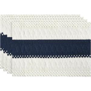 Artoid Mode Burlap Brown Farmhouse Rustic Placemats Set of 4,12×18 Inch Seasonal Holiday Hollow Table Mats Party Kitchen Dining Decoration(Dark Blue1)