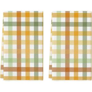 Artoid Mode Colorful Stripes Fall Kitchen Towels Dish Towels, 18×26 Inch Farmhouse Check Decoration Hand Towels Set of 2