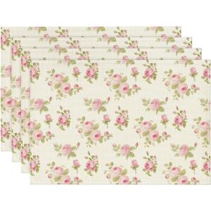Artoid Mode Floral Rose Spring Placemats Set of 4, 12×18 Inch Seasonal Summer Holiday Pastoral Table Mats for Party Kitchen Dining Decoration