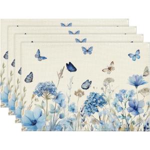Artoid Mode Hydrangea Wildflowers Spring Placemats Set of 4, 12×18 Inch Seasonal Summer Holiday Table Mats for Party Kitchen Dining Decoration