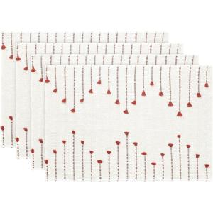 Artoid Mode Light Grey Farmhouse Woven Rustic Placemats Set of 4,12×18 Seasonal Holiday Macrame Burlap Kitchen Dining Table Decoration for Home Party Decor(Red)