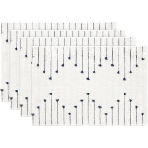 Artoid Mode Light Grey Farmhouse Woven Rustic Placemats Set of 4,12×18 Seasonal Holiday Macrame Burlap Kitchen Dining Table Decoration for Home Party Decor(Dark Blue)
