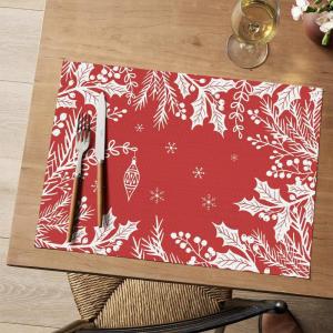 Artoid Mode Pink Leaves Vinyl Round Placemats Set of 4, 14 Inch Washable Non-Slip Heat Resistant Woven Plastic Spring Table Mats for Party Kitchen Dining Decor(Red)