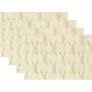 Artoid Mode Pink Rabbit Easter Placemats Set of 4, 12×18 Inch Soft Plush Faux Fur Wool Spring Holiday Table Mats for Party Kitchen Dining Decoration(Beige)