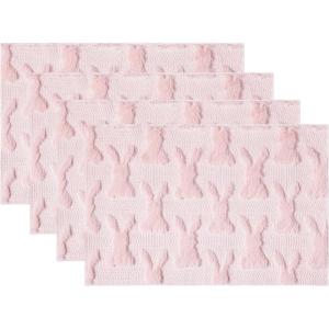 Artoid Mode Pink Rabbit Easter Placemats Set of 4, 12×18 Inch Soft Plush Faux Fur Wool Spring Holiday Table Mats for Party Kitchen Dining Decoration(Pink)