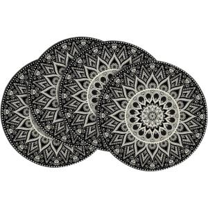 Artoid Mode Pink Yellow Mandala Round Placemats Set of 4,14 Inch Seasonal Spring Table Mats for Party Kitchen Dining Decoration(Black)
