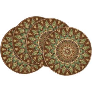 Artoid Mode Pink Yellow Mandala Round Placemats Set of 4,14 Inch Seasonal Spring Table Mats for Party Kitchen Dining Decoration(Brown/Yellow)