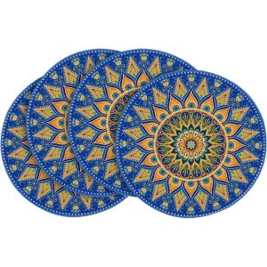 Artoid Mode Pink Yellow Mandala Round Placemats Set of 4,14 Inch Seasonal Spring Table Mats for Party Kitchen Dining Decoration(Bule/Yellow)
