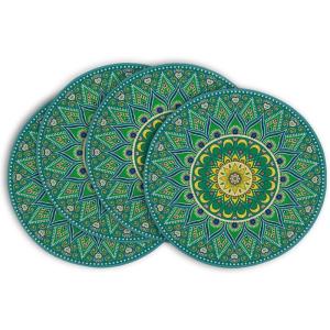 Artoid Mode Pink Yellow Mandala Round Placemats Set of 4,14 Inch Seasonal Spring Table Mats for Party Kitchen Dining Decoration(Green)