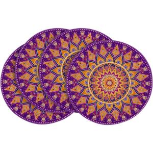 Artoid Mode Pink Yellow Mandala Round Placemats Set of 4,14 Inch Seasonal Spring Table Mats for Party Kitchen Dining Decoration(Purple/Yellow)