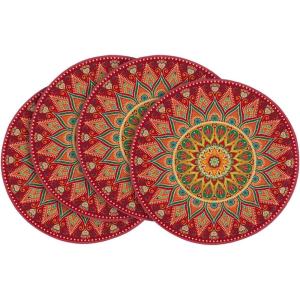 Artoid Mode Pink Yellow Mandala Round Placemats Set of 4,14 Inch Seasonal Spring Table Mats for Party Kitchen Dining Decoration(Red)
