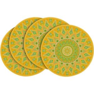 Artoid Mode Pink Yellow Mandala Round Placemats Set of 4,14 Inch Seasonal Spring Table Mats for Party Kitchen Dining Decoration(Yellow)