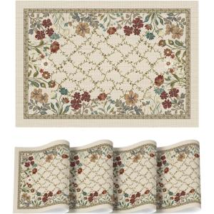 Artoid Mode Wildflowers Leaves Spring Vinyl Placemats Set of 4, Washable Woven Non-Slip Plastic Table Mats for Farmhouse Holiday Party Kitchen Dining Decor