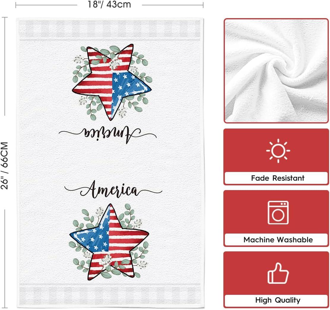 image:imageArtoid Mode America Stars Eucalyptus 4th of July Kitchen Towels Dish Towels 18x26 Inch Patriotic Memorial Day Decoration Hand Towels Set of 2