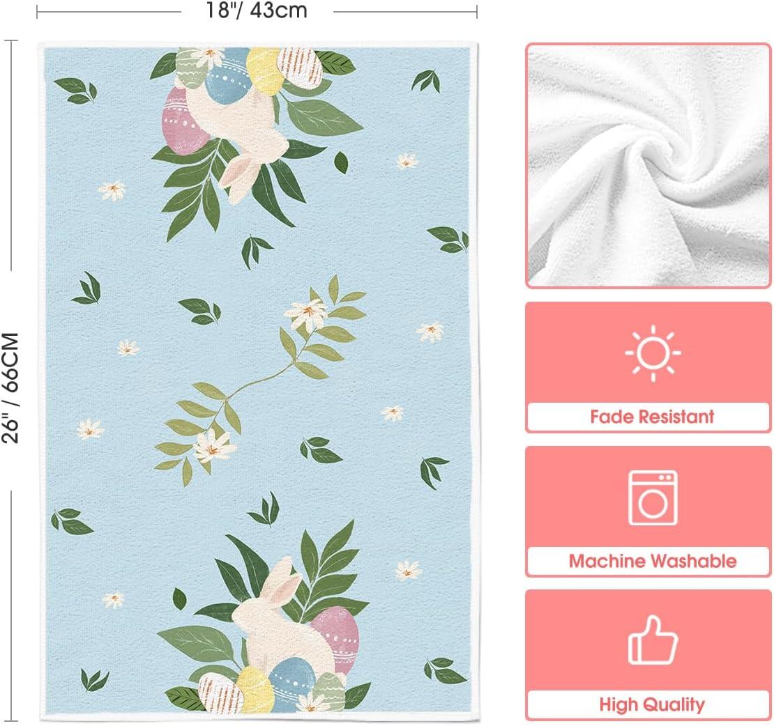 image:imageArtoid Mode Pink Rabbit Flower Leaves Bunny Eggs Happy Easter Spring Kitchen Towels Dish Towels 18x26 Inch Farmhouse Summer Decoration Cleaning Set of 4Blue