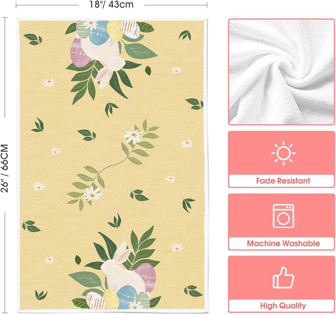 image:imageArtoid Mode Pink Rabbit Flower Leaves Bunny Eggs Happy Easter Spring Kitchen Towels Dish Towels 18x26 Inch Farmhouse Summer Decoration Cleaning Set of 4Yellow