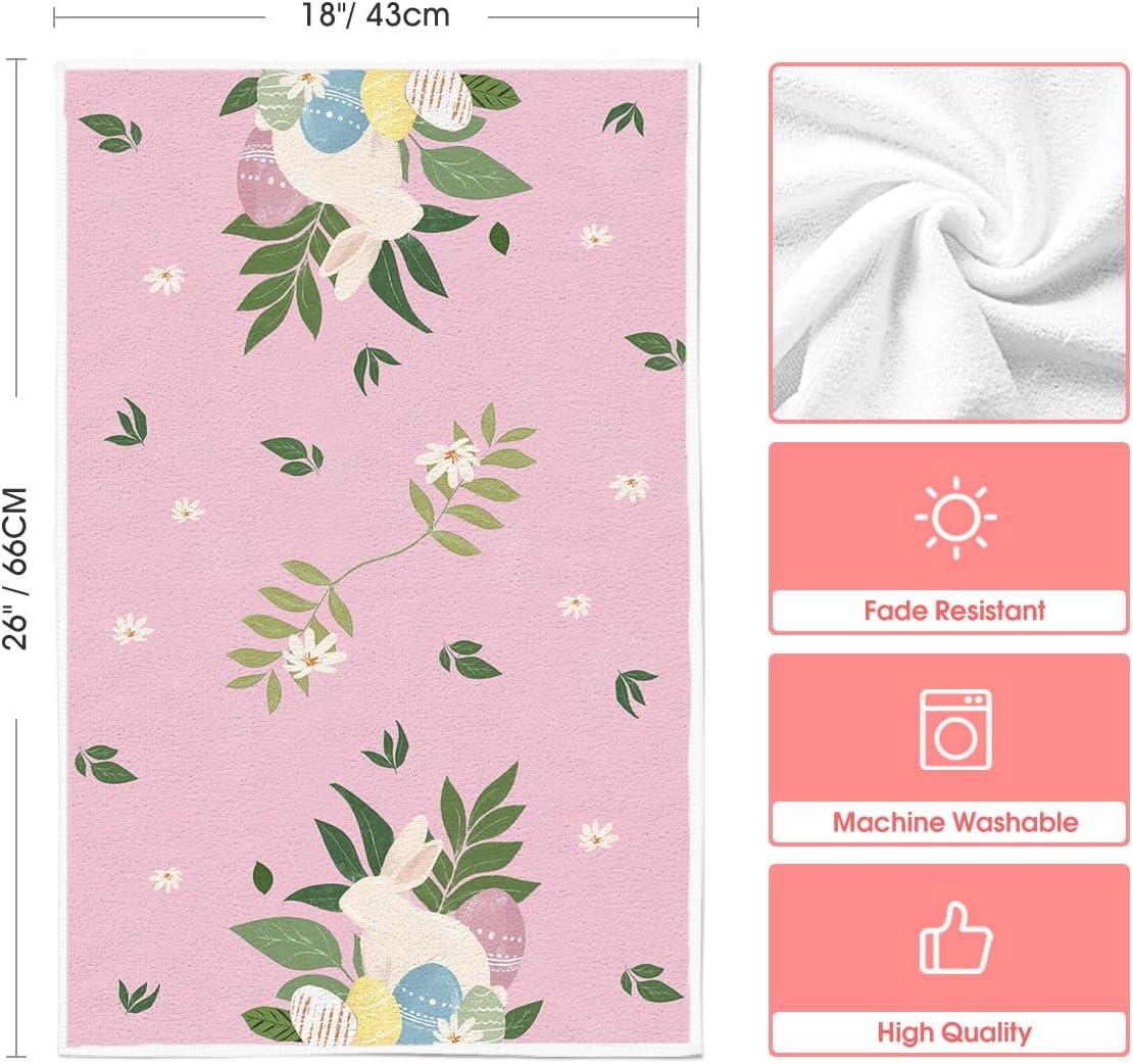 image:imageArtoid Mode Pink Rabbit Flower Leaves Bunny Eggs Happy Easter Spring Kitchen Towels Dish Towels 18x26 Inch Farmhouse Summer Decoration Cleaning Set of 4Pink