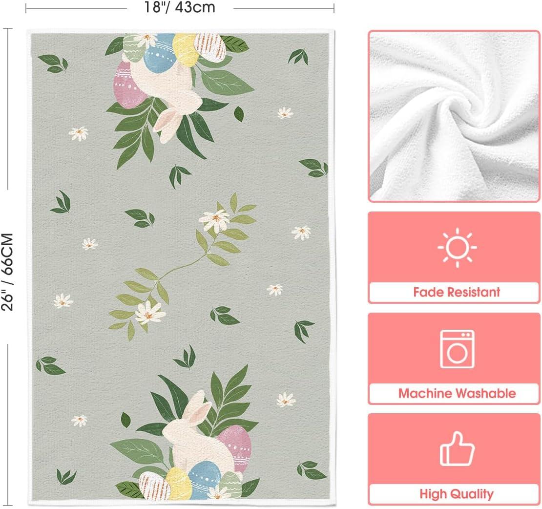 image:imageArtoid Mode Pink Rabbit Flower Leaves Bunny Eggs Happy Easter Spring Kitchen Towels Dish Towels 18x26 Inch Farmhouse Summer Decoration Cleaning Set of 4Green