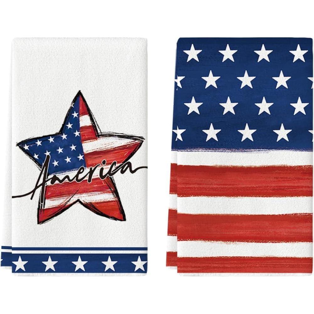 image:imageArtoid Mode American Flag Stars 4th of July Kitchen Towels Dish Towels 18x26 Inch Patriotic Memorial Day Decoration Hand Towels Set of 2