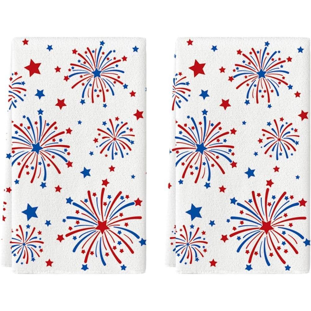 image:imageArtoid Mode Fireworks Stars Patriotic 4th of July Kitchen Towels Dish Towels 18x26 Inch Farmhouse Memorial Day Decoration Hand Towels Set of 2Beige