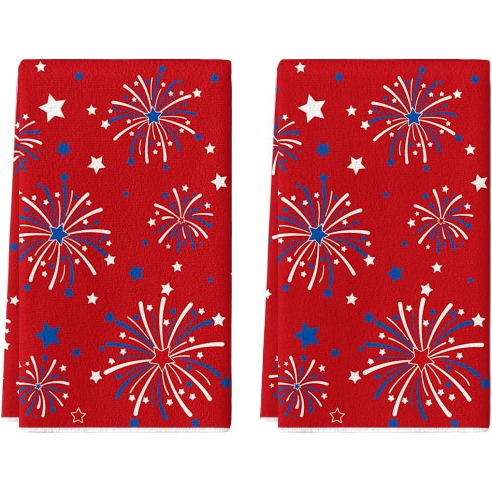 image:imageArtoid Mode Fireworks Stars Patriotic 4th of July Kitchen Towels Dish Towels 18x26 Inch Farmhouse Memorial Day Decoration Hand Towels Set of 2Red