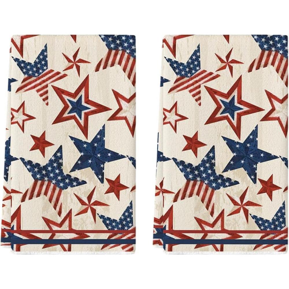 image:imageArtoid Mode StripShaped America Stars Patriotic 4th of July Kitchen Towels Dish Towels 18x26 Inch Memorial Day Decoration Hand Towels Set of 2