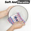 Artoid Mode Blue Red Buffalo Plaid Stars Patriotic 4th of July Kitchen Towels Dish Towels, 18×26 Inch Memorial Day Decoration Hand Towels Set of 2(Red/Blue)