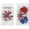 Artoid Mode Red Daisy America Patriotic 4th of July Kitchen Towels Dish Towels, 18×26 Inch Eucalyptus Memorial Day Decoration Hand Towels Set of 2