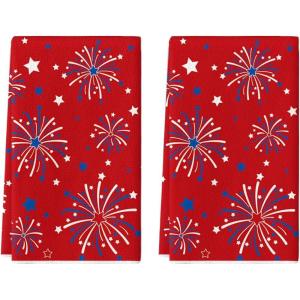 Artoid Mode Fireworks Stars Patriotic 4th of July Kitchen Towels Dish Towels, 18×26 Inch Farmhouse Memorial Day Decoration Hand Towels Set of 2(Red)