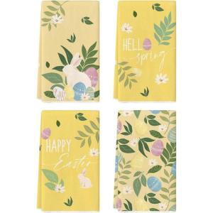 Artoid Mode Pink Rabbit Flower Leaves Bunny Eggs Happy Easter Spring Kitchen Towels Dish Towels, 18×26 Inch Farmhouse Summer Decoration Cleaning Set of 4(Yellow)