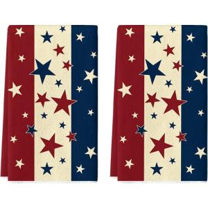 Artoid Mode Stripes Stars America Patriotic 4th of July Kitchen Towels Dish Towels, 18×26 Inch Farmhouse Memorial Day Decoration Hand Towels Set of 2