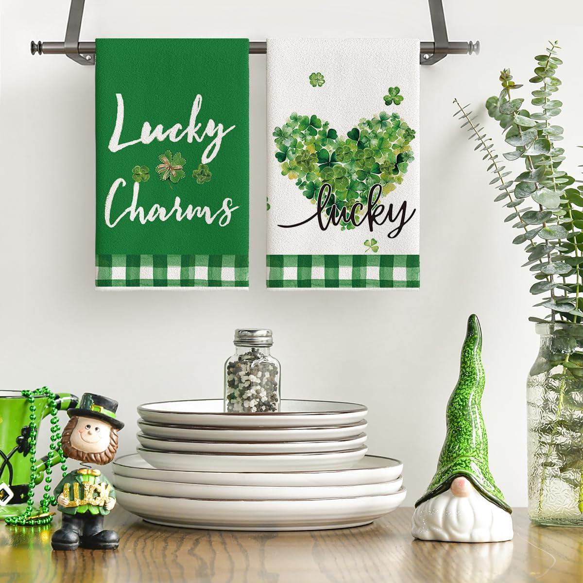 image:imageArtoid Mode Buffalo Plaid Shamrock St Patricks Day Kitchen Towels Dish Towels 18x26 Inch Farmhouse Spring Decoration Hand Towels Set of 4