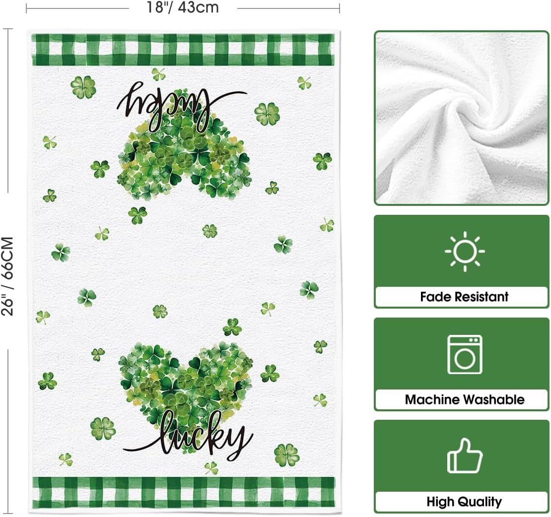 image:imageArtoid Mode Buffalo Plaid Shamrock St Patricks Day Kitchen Towels Dish Towels 18x26 Inch Farmhouse Spring Decoration Hand Towels Set of 4