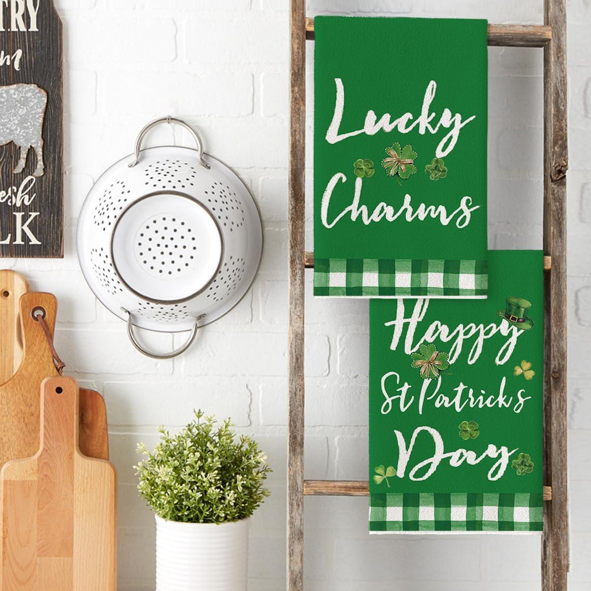 image:imageArtoid Mode Buffalo Plaid Shamrock St Patricks Day Kitchen Towels Dish Towels 18x26 Inch Farmhouse Spring Decoration Hand Towels Set of 4