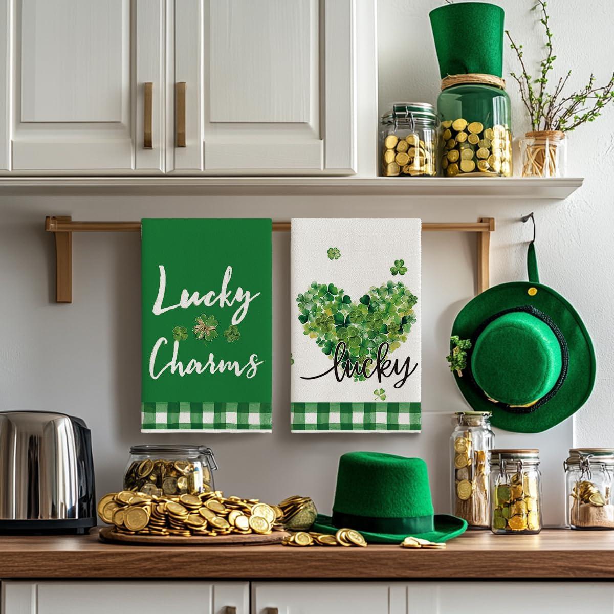 image:imageArtoid Mode Buffalo Plaid Shamrock St Patricks Day Kitchen Towels Dish Towels 18x26 Inch Farmhouse Spring Decoration Hand Towels Set of 4