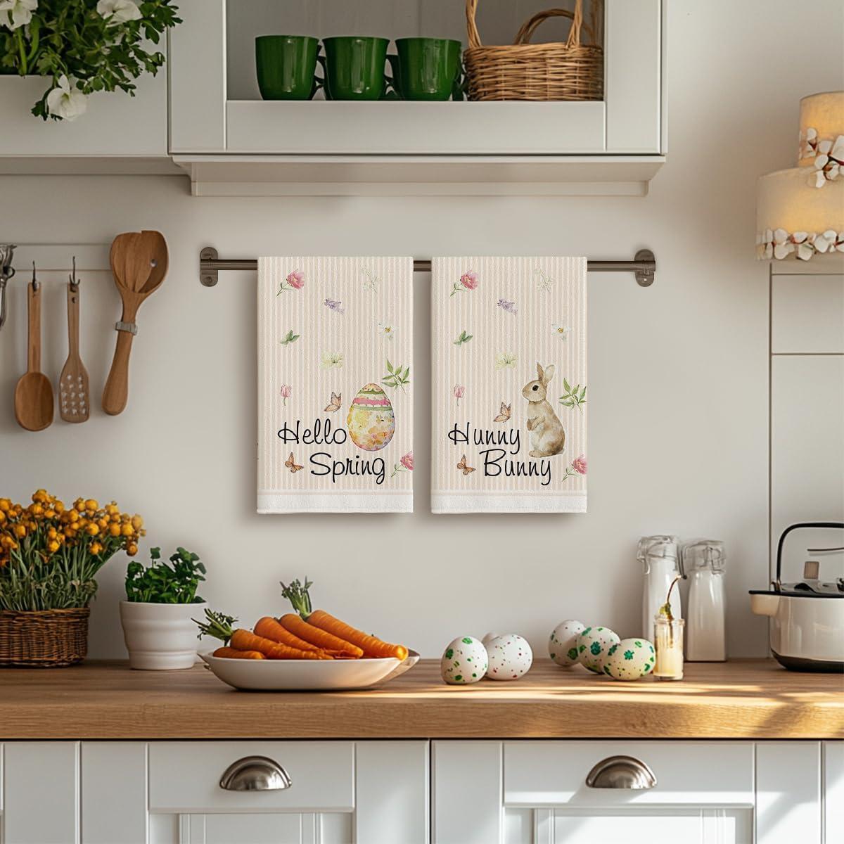image:imageArtoid Mode Butterfly Rabbit Bunny Eggs Flower Basket Easter Spring Kitchen Towels Dish Towels 18x26 Inch Farmhouse Summer Decoration Cleaning Set of 4