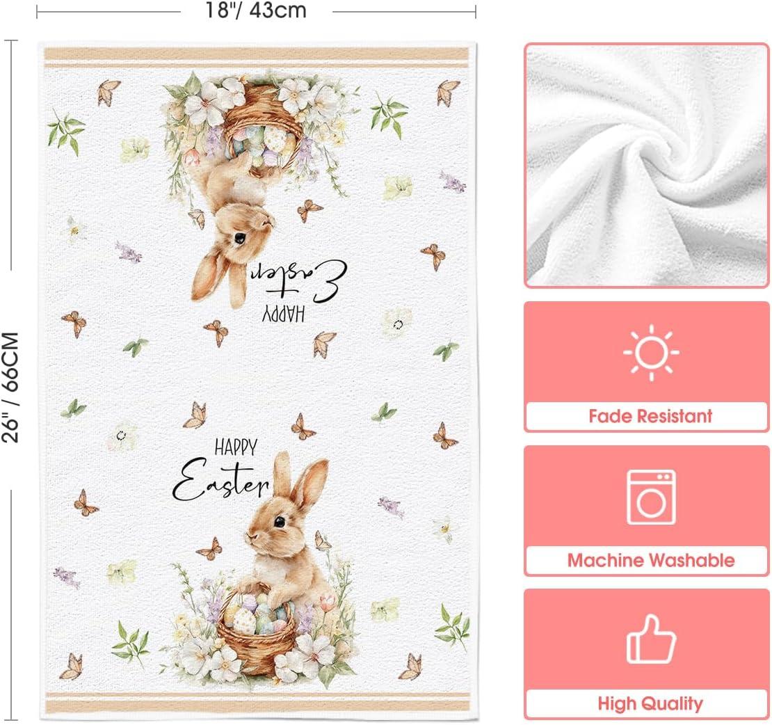 image:imageArtoid Mode Butterfly Rabbit Bunny Eggs Flower Basket Easter Spring Kitchen Towels Dish Towels 18x26 Inch Farmhouse Summer Decoration Cleaning Set of 4