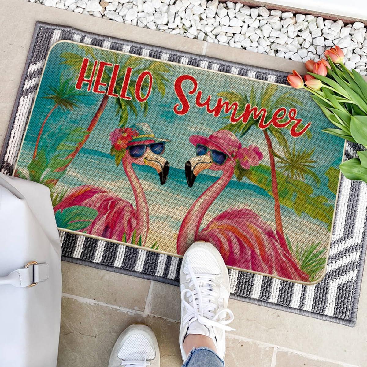 image:imageArtoid Mode Flamingo Coconut Tree Hello Summer Doormat Home Decor LowProfile Switch Rug Door Mat Floor Mat for Indoor Outdoor 17x29 Inch