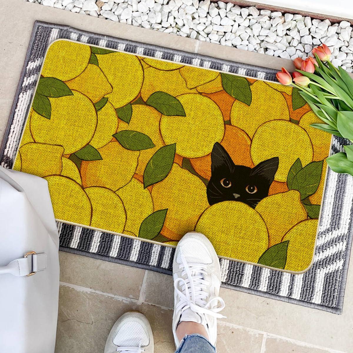 image:imageArtoid Mode Lemons Cat Summer Doormat Home Decor LowProfile Switch Rug Door Mat Floor Mat for Indoor Outdoor 17x29 Inch