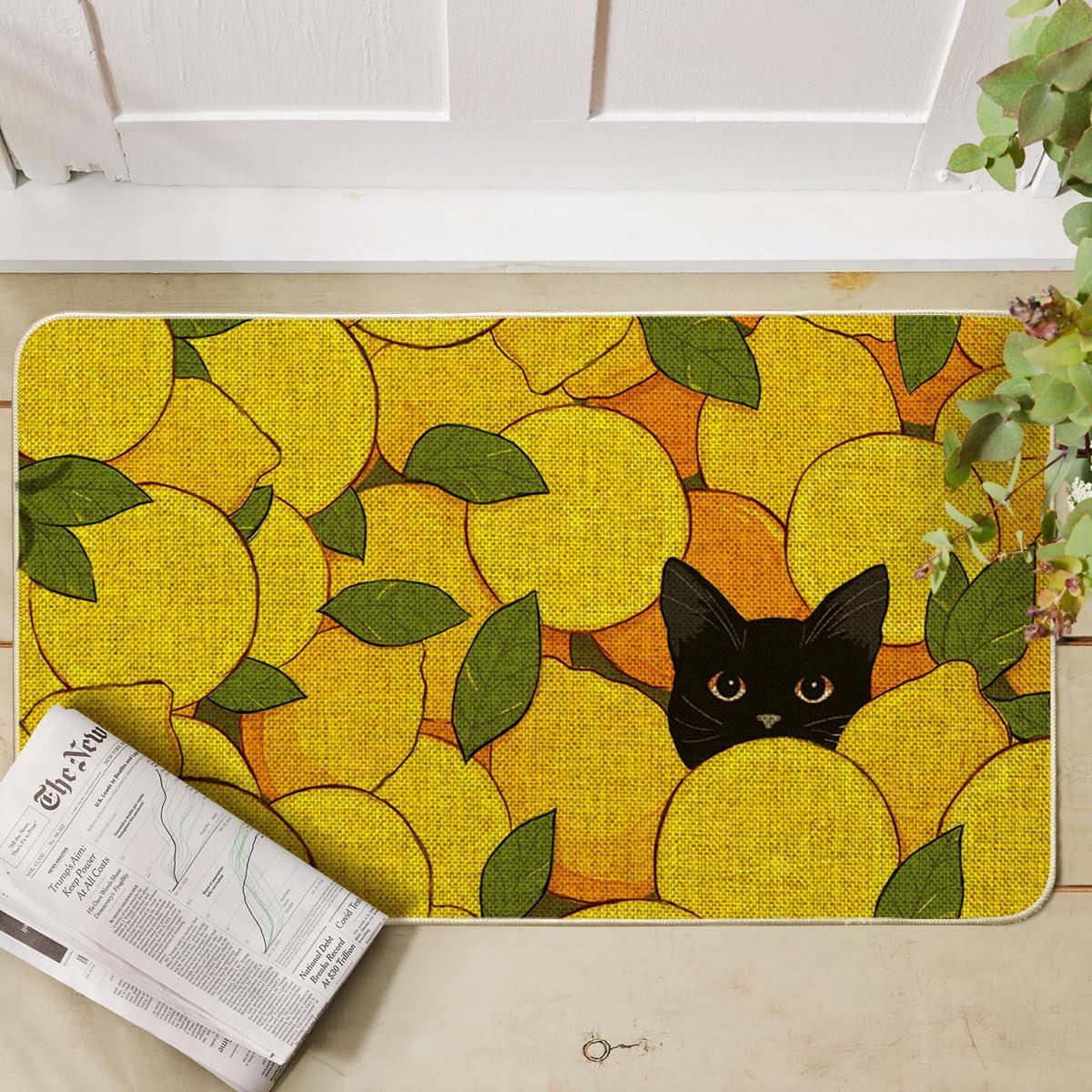image:imageArtoid Mode Lemons Cat Summer Doormat Home Decor LowProfile Switch Rug Door Mat Floor Mat for Indoor Outdoor 17x29 Inch