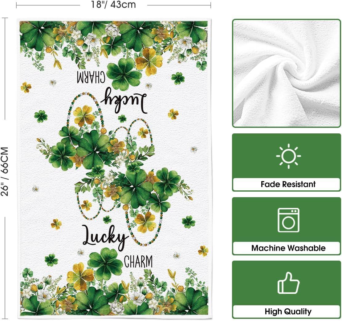 image:imageArtoid Mode Necklace Clover Shamrock StPatricks Day Kitchen Dish Towels 18x26 Inch Farmhouse Holiday Spring Decoration Cleaning Set of 2