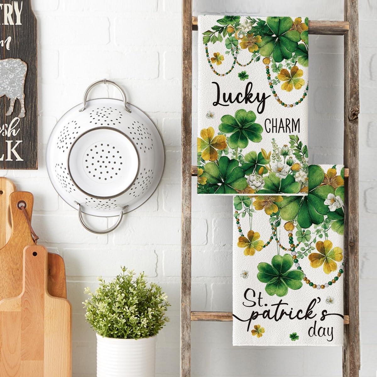image:imageArtoid Mode Necklace Clover Shamrock StPatricks Day Kitchen Dish Towels 18x26 Inch Farmhouse Holiday Spring Decoration Cleaning Set of 2