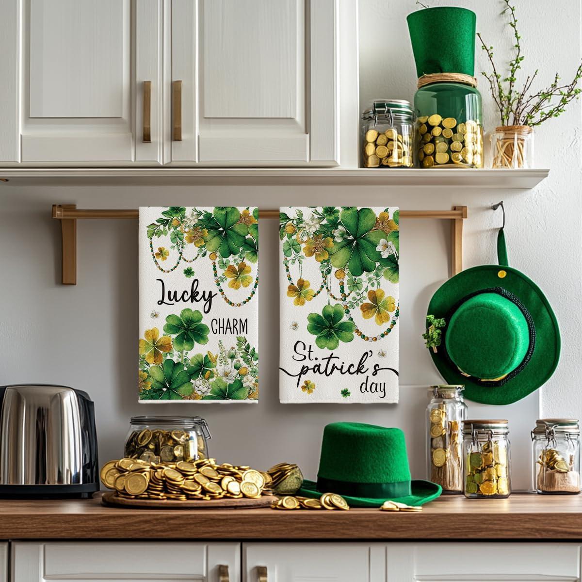 image:imageArtoid Mode Necklace Clover Shamrock StPatricks Day Kitchen Dish Towels 18x26 Inch Farmhouse Holiday Spring Decoration Cleaning Set of 2