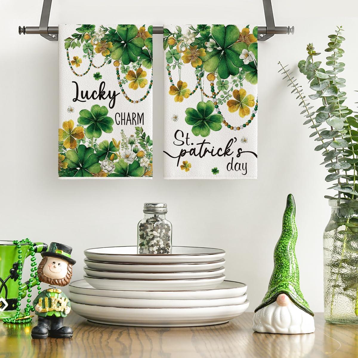 image:imageArtoid Mode Necklace Clover Shamrock StPatricks Day Kitchen Dish Towels 18x26 Inch Farmhouse Holiday Spring Decoration Cleaning Set of 2